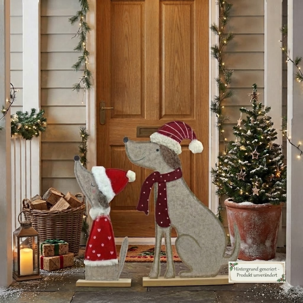 Weihnachtsdeko Hundepaar – Filzfiguren mit Santa-Outfits